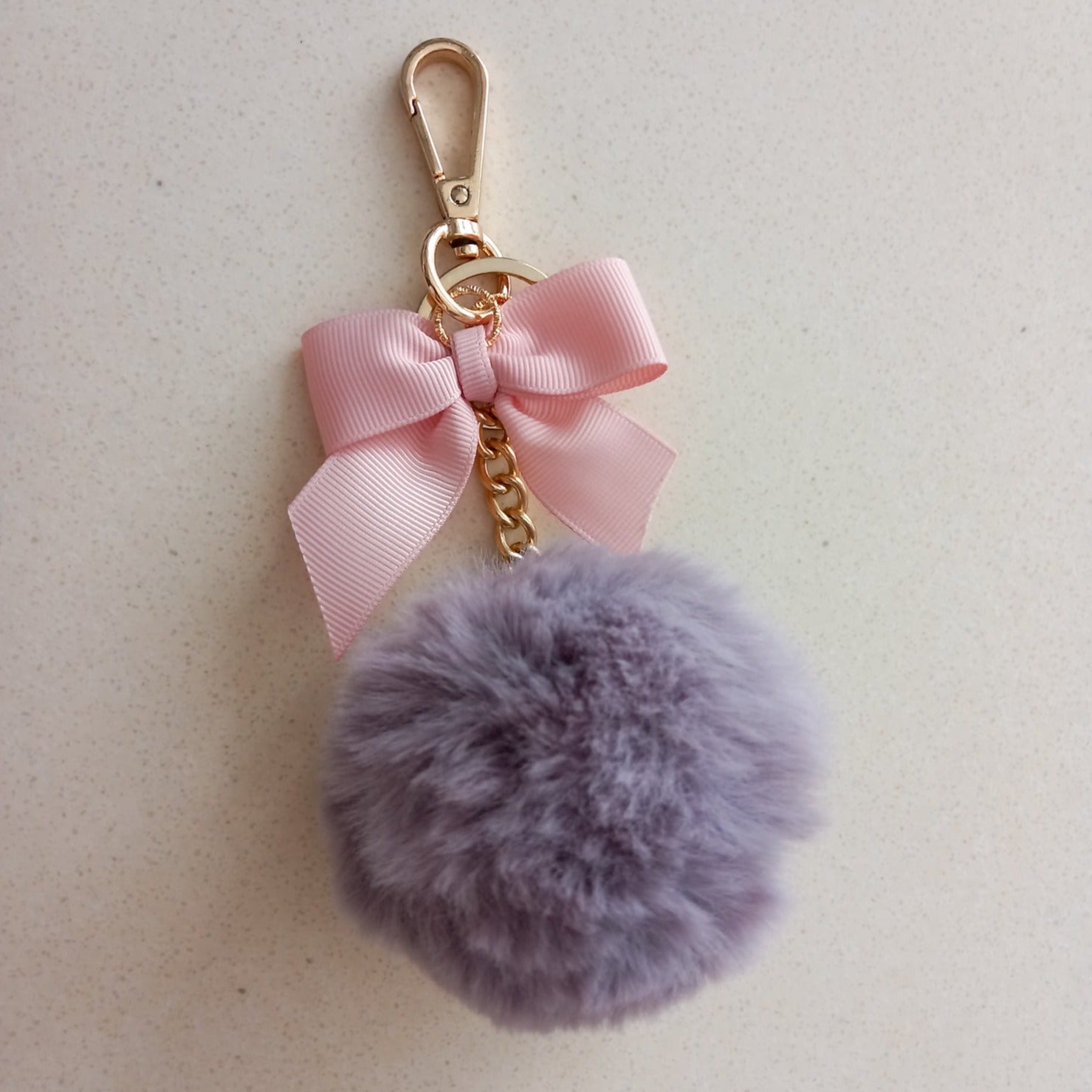 1 Fluffy Key Chain Ring Pom Pom Fur Faux Puff Balls Charm Handbag Tassel  Hook !!