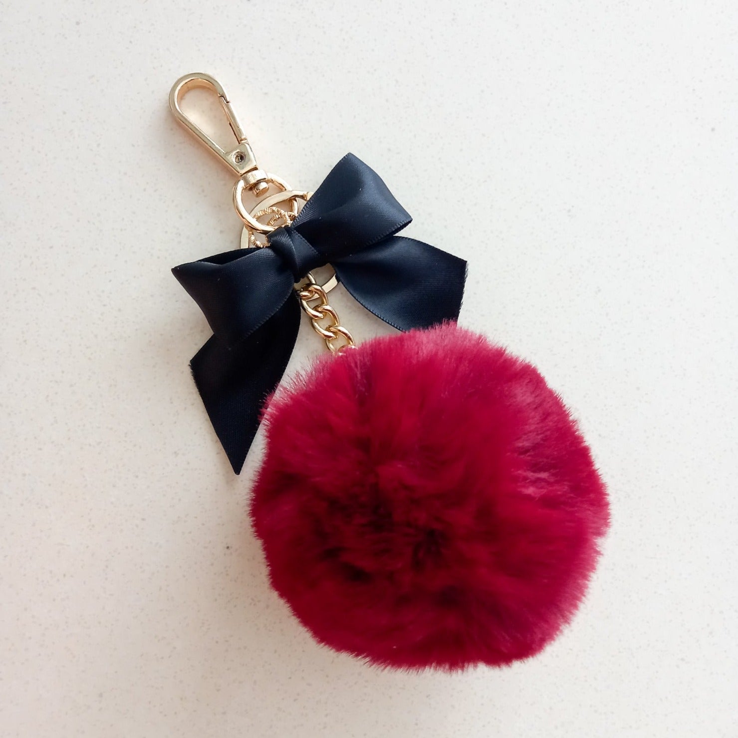 Corile 6Large Genuine Fur Pom Pom Keychain Puff Ball Car Keyring / Bag Purse Charm (Burgundy)